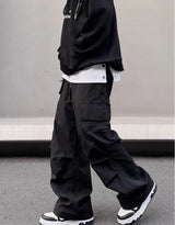 fashion loose streetwear cargo pant unisex casual multi pocket wide legs drewstring trousers hip hop joggers mens baggy pants unique joggers style 5072