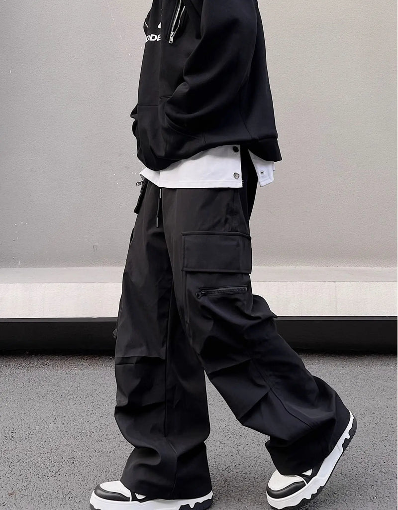 fashion loose streetwear cargo pant unisex casual multi pocket wide legs drewstring trousers hip hop joggers mens baggy pants unique joggers style 5072