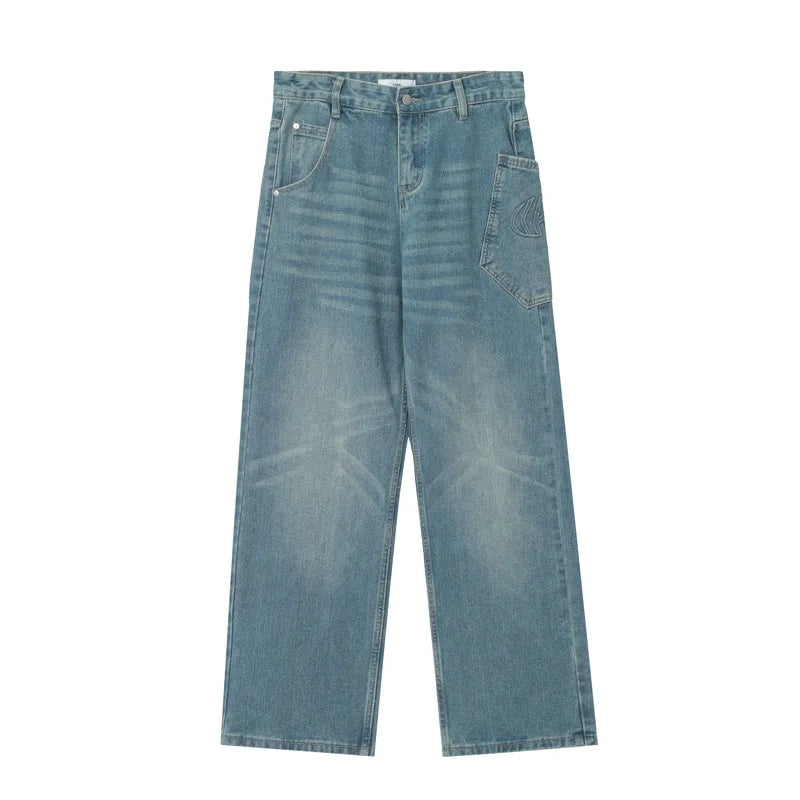 fashion loose streetwear denim jeans pants unisex casual side pocket wide legs jean trousers hip hop joggers mens baggy jeans unique joggers style 1762