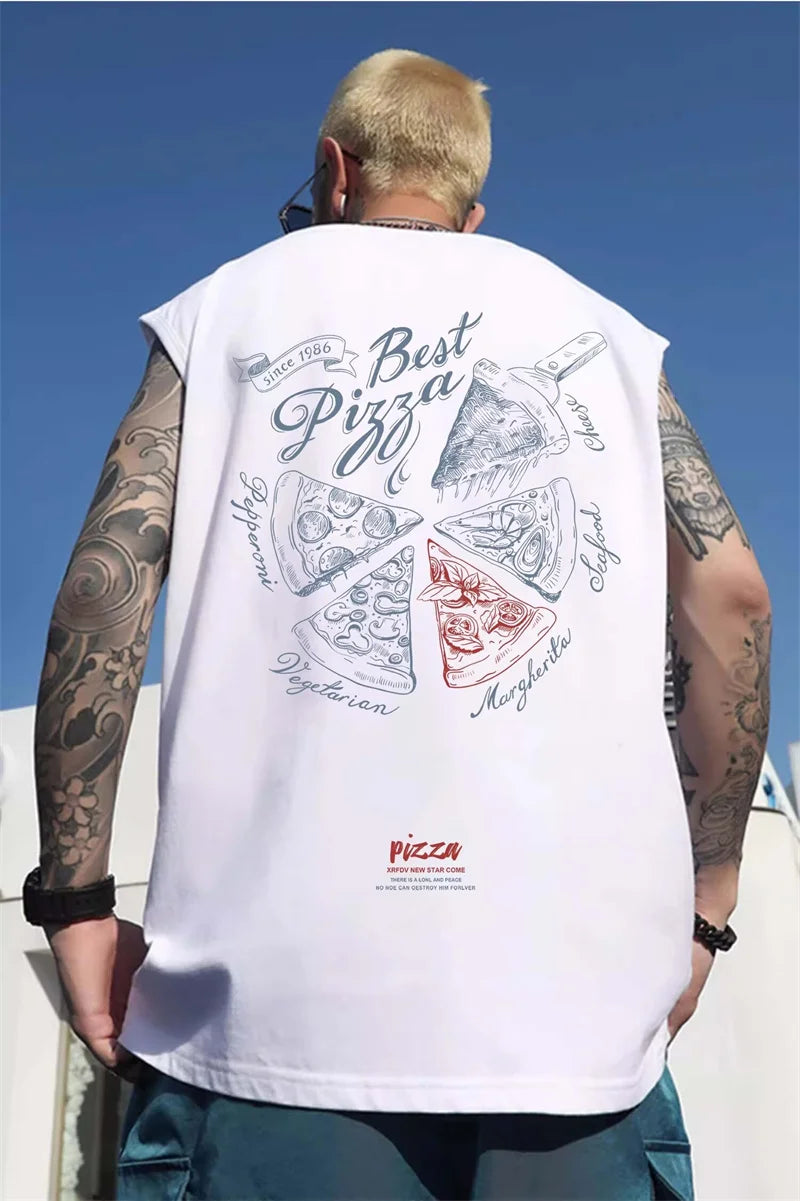 Sadcore Crying character – New Anime Cartoon Pizza Print Tank Tops Men 2024 Summer Hip