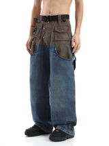 high street cargo pocket patchwork denim jeans pants unisex fashion loose wide leg straight functional tactics pants joggers men unique joggers style 1753