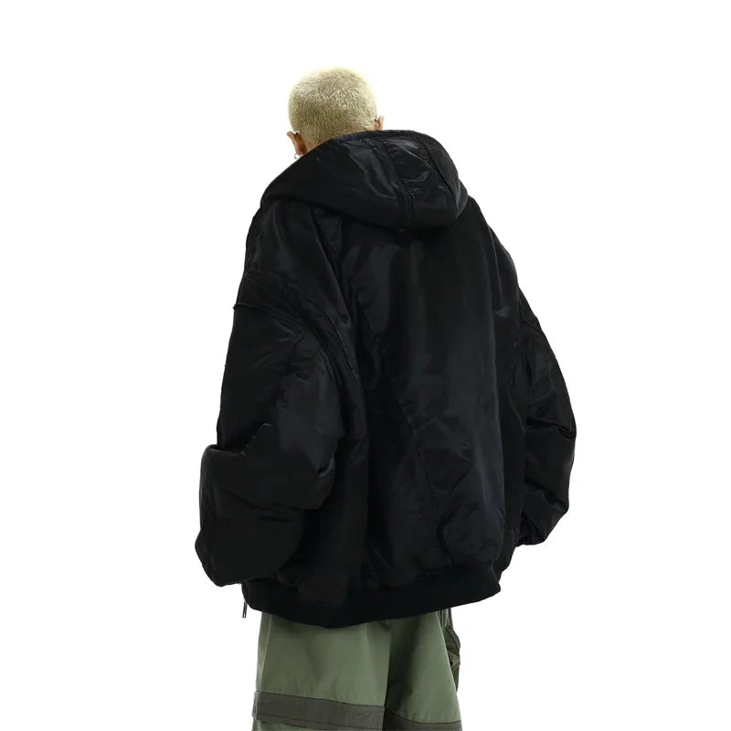 Men Oversize Jacket Winter Parkas Streetwear Thicken Warm Hooded Cotton Padded Bomber Jackets Hip Hop Fashion Casual Loose Coats