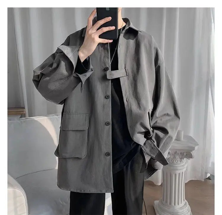 Original shirt men long-sleeved Korean style trendy loose handsome work shirt ins trendy brand spring