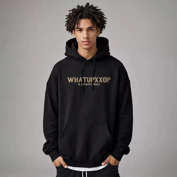 New Gothic Newspaper Graphic Print Hooded Sweatshirt For Men Fleece Hip Hop