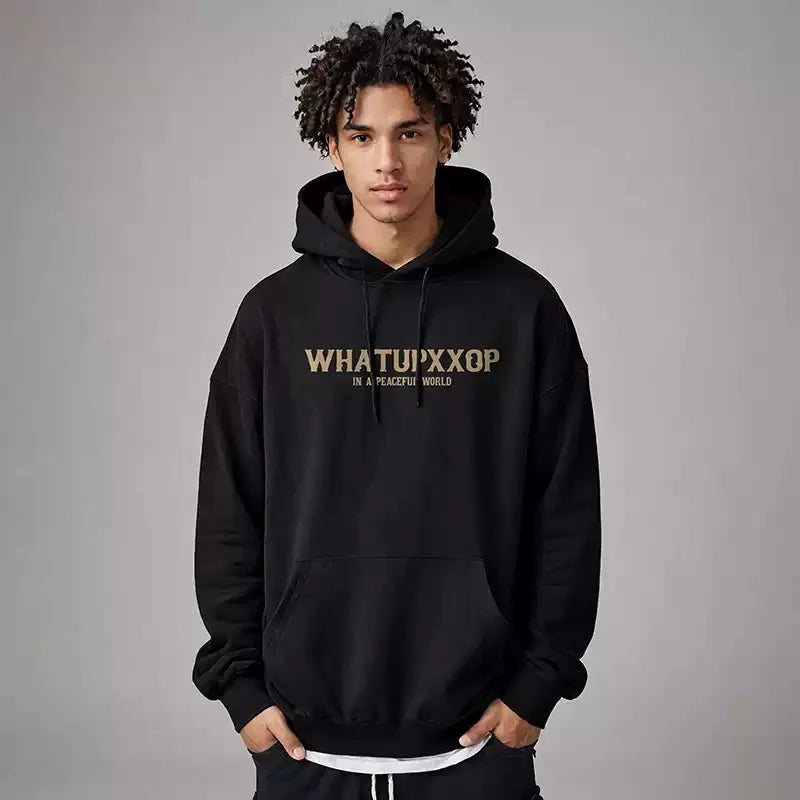 New Gothic Newspaper Graphic Print Hooded Sweatshirt For Men Fleece Hip Hop