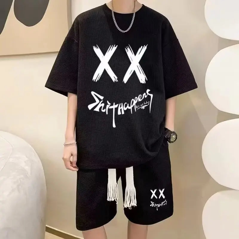 Cyberpunk Vintage print – Summer Man Tracksuit Korean Fashion Streetwear Hip Hop Rock