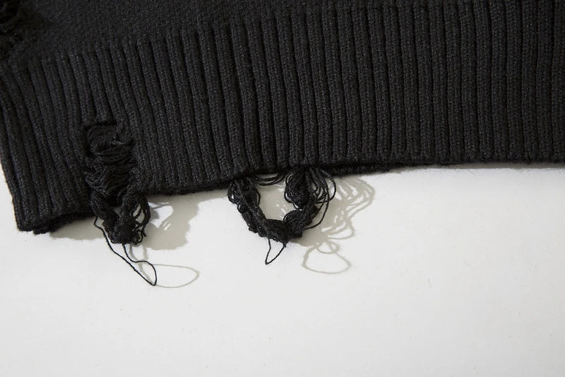 ripped goth women y2k men sweaters vintage black oversized knitted sweater harajuku anime fashion winter 2023 knit tops pullover urban wear with bold artwork, unique limited edition hoodie, streetwear fashion hoodie