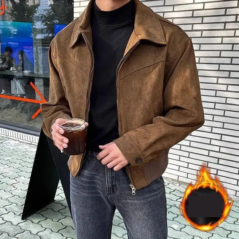 leather varsity coat, fall winter style, men's streetwear fashion, oversized urban jacket, high quality cold-weather coat