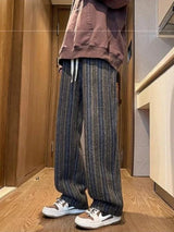 autumn striped woolen straight leg pants for men classic y2k vintage baggy trousers new casual high street fashion sweatpants unique joggers style 290
