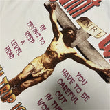 24SS New Vintage Retro Cross Printing Washed Distressed Short Sleeves T-Shirt Tops