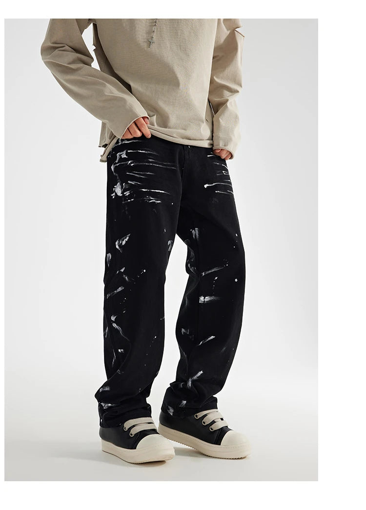 fashion graffiti printed denim jeans mens unisex casual zipper straight jeans streetwear hip hop loose black jean pants joggers unique joggers style 4276