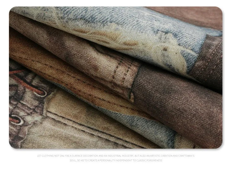2024 autumn and winter new stitching ripped jeans