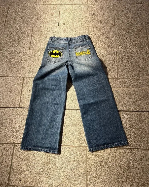 vintage blue baggy jeans mens high hip hop streetwear jeans y2k pants harajuku gothic punk embroidered waist wide leg trousers urban skinny jeans