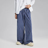 men women american streetwear fashion loose plaid wide leg straight pant boyfriend button down sports casual pants trousers minimalist street pants