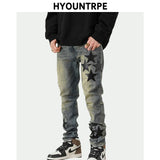 star appliques denim jeans skinny trousers slim fit men new casual biker jeans fashion streetwear hip hop trousers pants joggers streetwear sweatpants