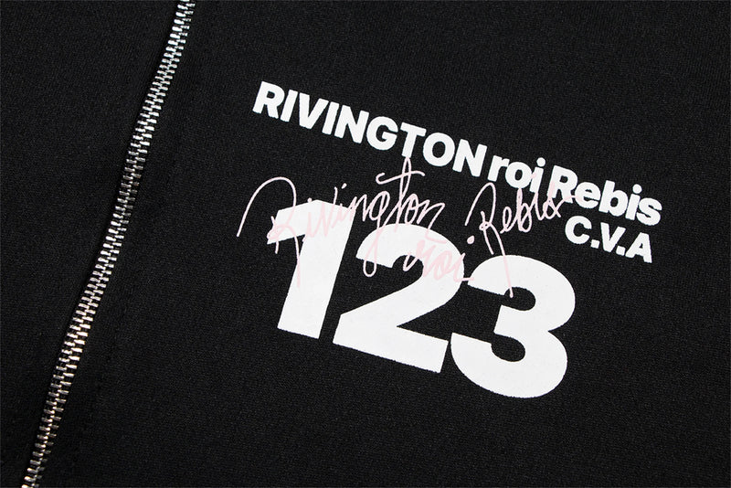 24ss RR123 Brand Fashion Letter Print Black Cotton Cardigan Hooded Sweatshirt High-Street Casual Zipper Hoodie For Winter