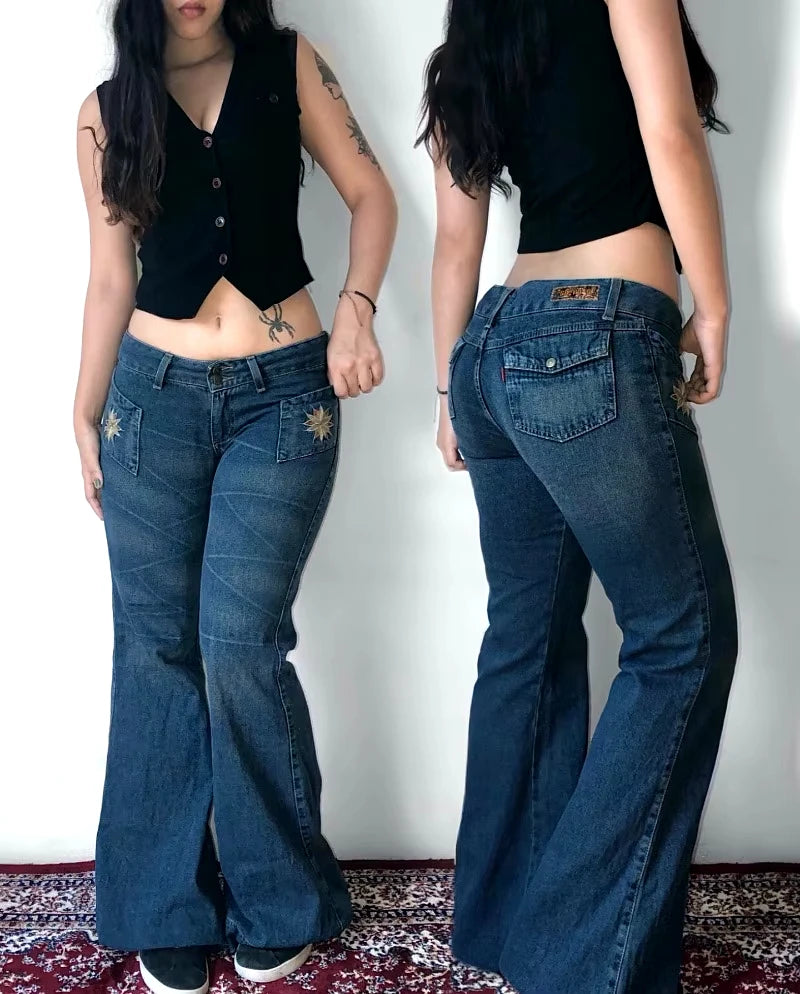 american y2k new fashion trend flare jeans women street casual loose low waist slim wide leg pants harajuku joker punk jeans denim street jeans