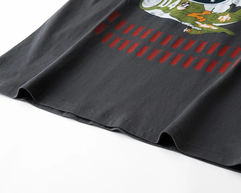Anime Oversized shirt – Summer Mens T Shirt 200G Retro Cartoon Printed Fighter Milit