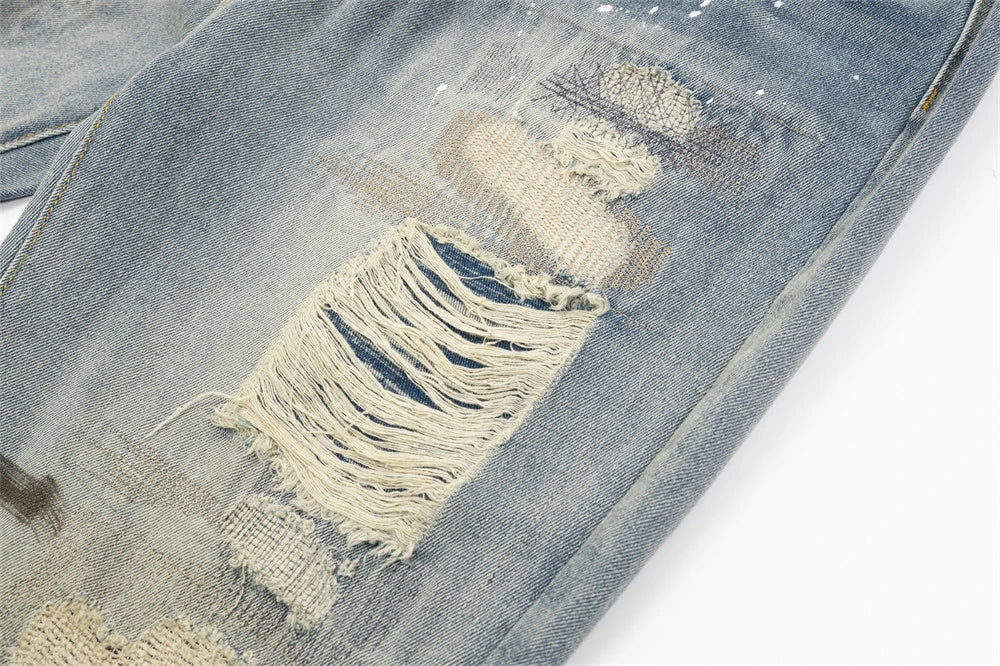 mens fashion ripped jeans blue straight baggy jeans trousers luxury loose casual distressed denim pants male 1 unique jeans style 4611