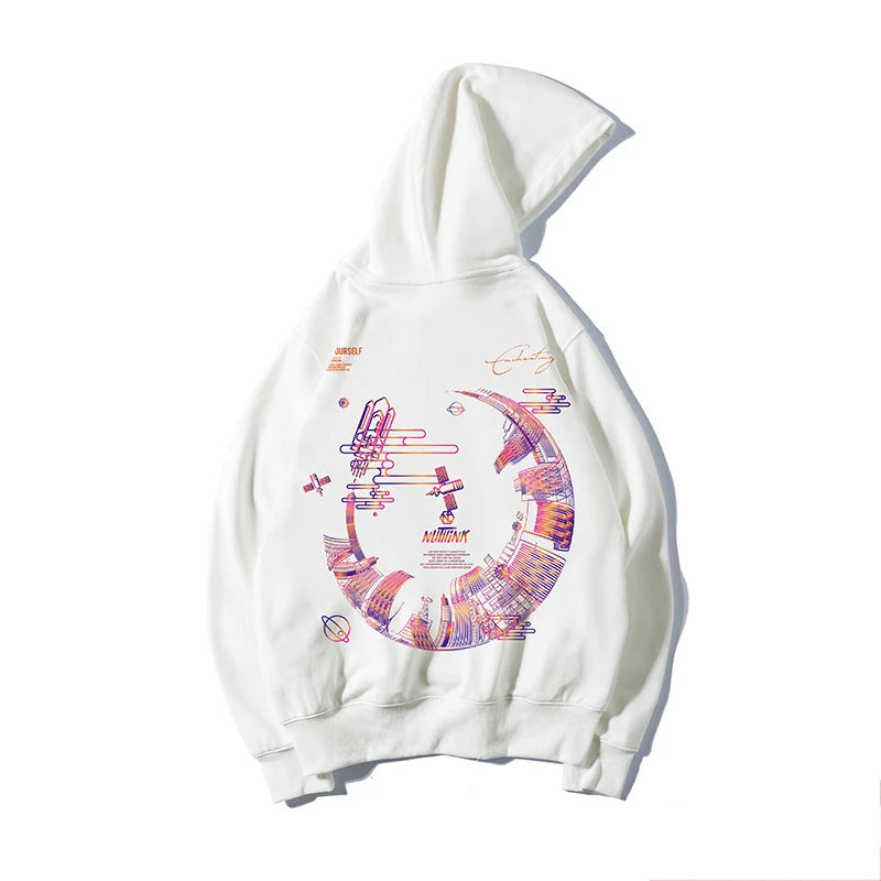 High Street Graffiti Graphic Hoodie Mens Loose Fleece Hoodies Harajuku