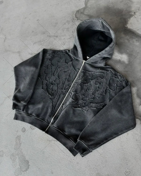 American Trend Y2K Streetwear Jacket Gothic Punk Embroidered Zipper Ho