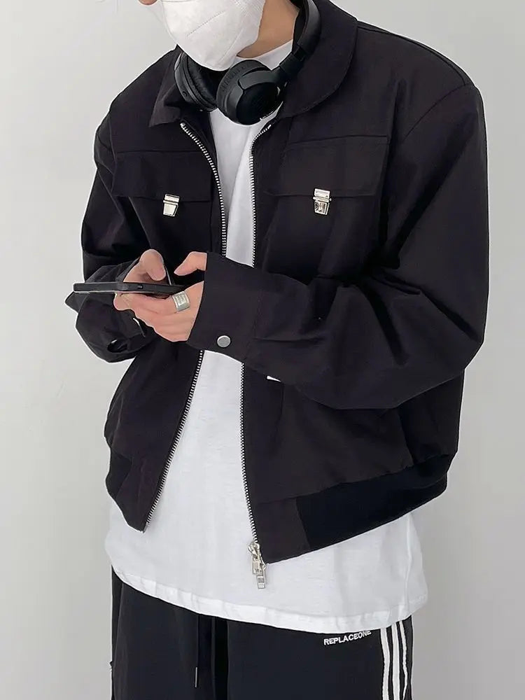 Autumn and Winter Korean Style Season Fashionable Retro Airplane Jacket Men's Loose Street Y2K Niche Shoulder Pad Lapel Jacket