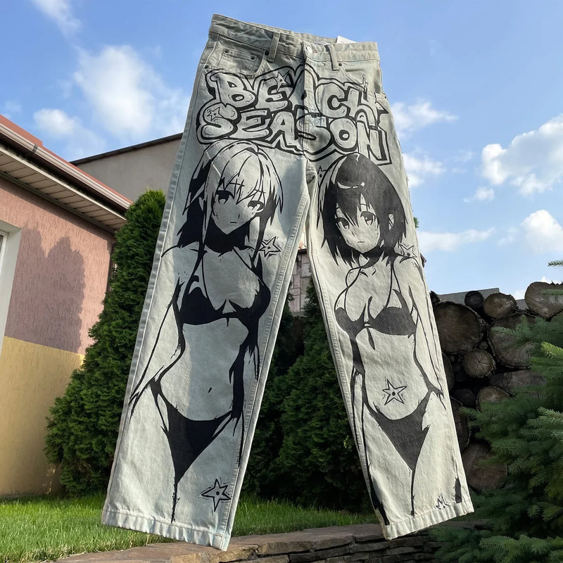harajuku sunny sexy girl anime print baggy jeans new style wide leg trouser y2k popular streetwear men women high waist pants unique jeans style 5479