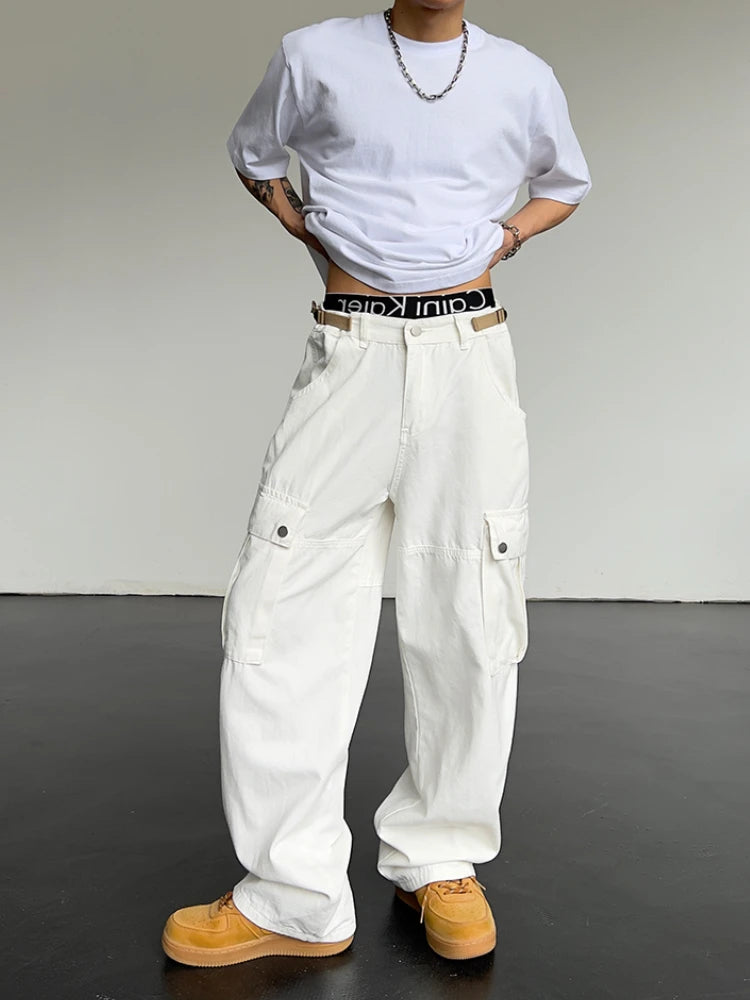 mens hip hop pants retro cargo pant streetwear side big pockets zipper harajuku joggers new casual loose straight baggy trousers relaxed fit joggers