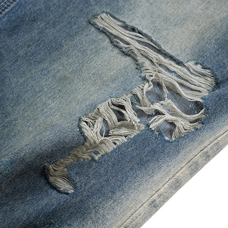mens fashion ripped jeans blue straight baggy jeans trousers luxury designer loose casual distressed denim pants male vintage washed jeans