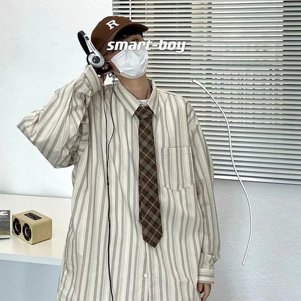 2023 Summer New Fashion Striped Shirt Men's Long-sleeved Korean Version Loose Shirt Versatile Casual Jacket Boutique Clothing