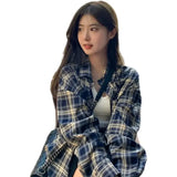Power Wear Plaid Shirts Women Idle Sle Retro Cardigan Shirt Outerwear Long sleeve Top Spring and Autumn New women shirt blouses