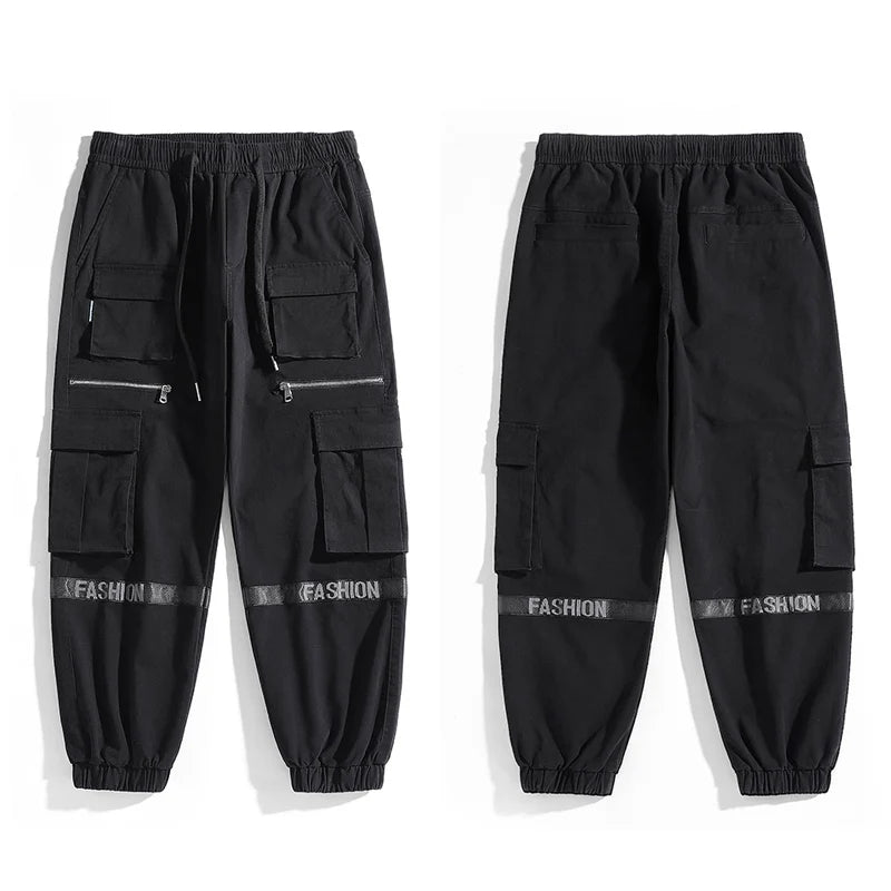 mens side pockets cargo pants elastic waist trousers streetwear hip hop loose fit ankle drawstring military sweatpants joggers unique joggers style 4661