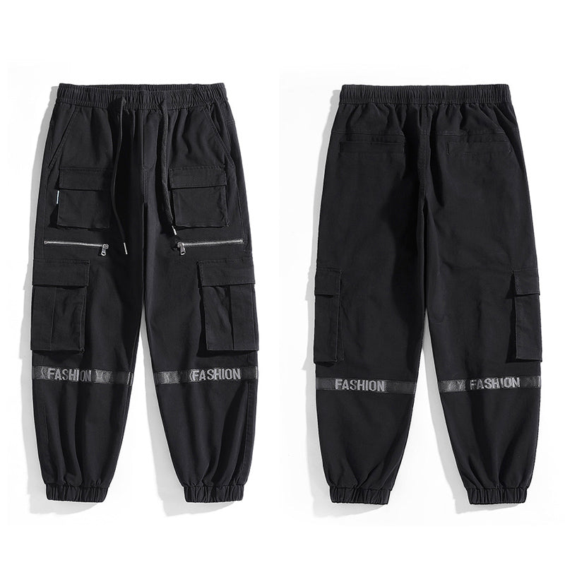 mens side pockets cargo pants elastic waist trousers streetwear hip hop loose fit ankle drawstring military sweatpants joggers unique joggers style 4673