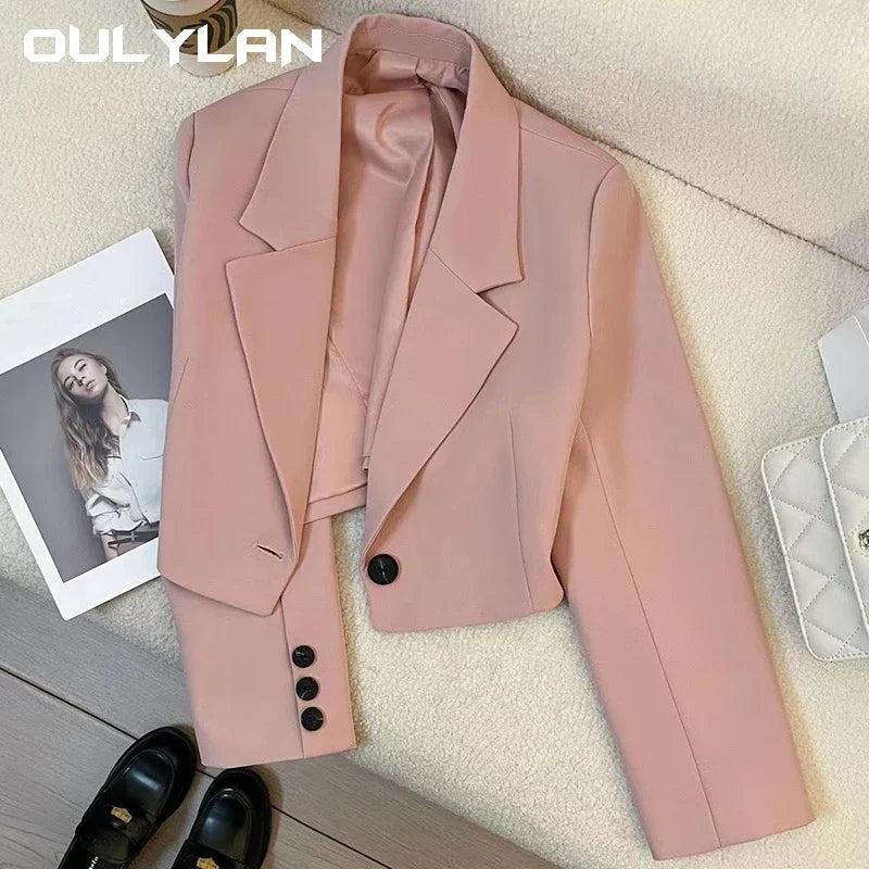 Black Short Blazer For Women Trendy 2024 Versatile Notch Collar Short