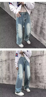 2023 new fashion letter graffiti brown hip hop men baggy jeans pants y2k clothes straight vintage denim trousers pantalon homme unique jeans style 5816