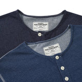 Glitchcore Melting smiley – Denim Blue Knitted Henry Collor T Shirt Men Vintage Topstitc