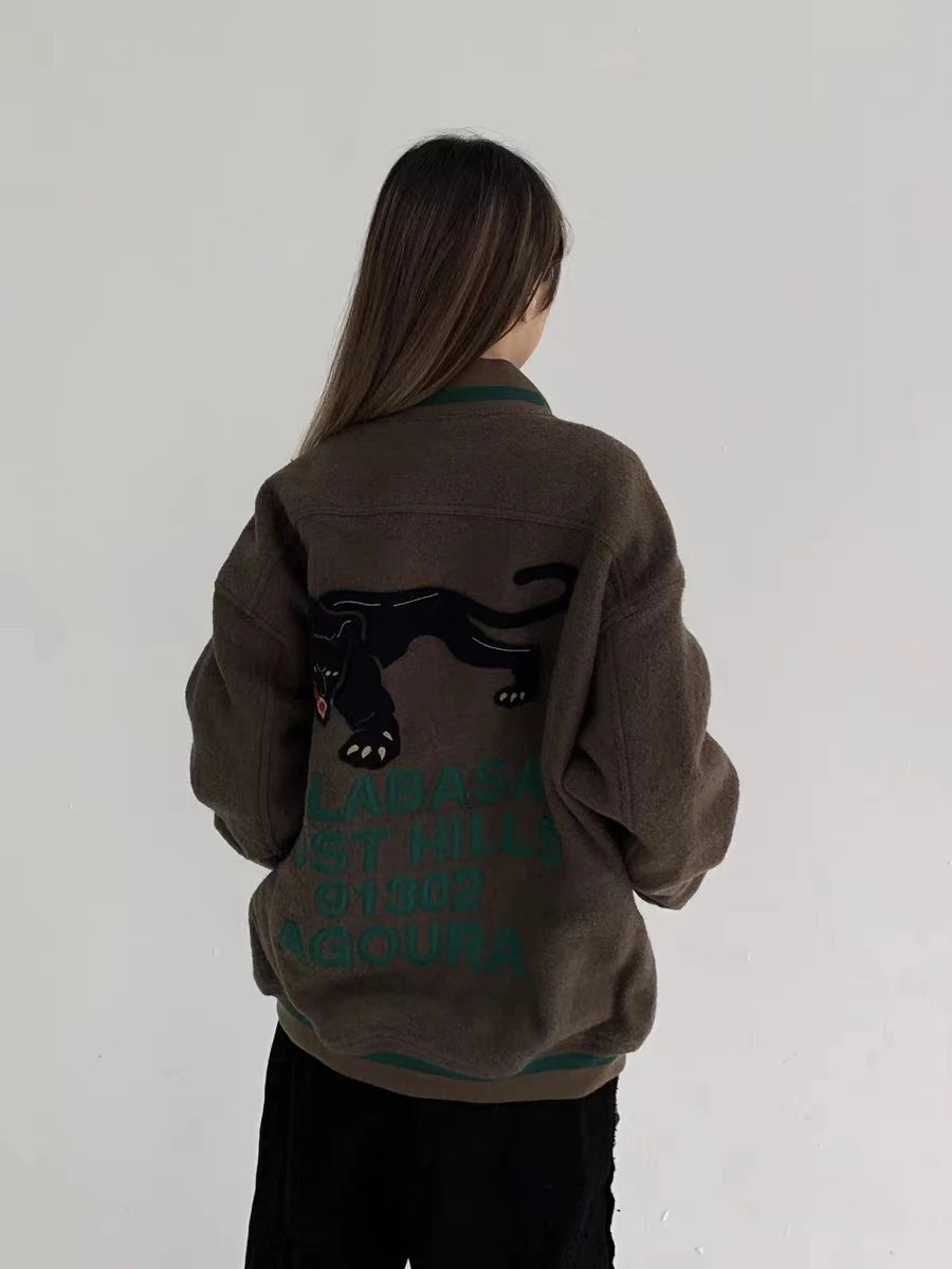autumn and winter kanye high street yzy heavy industry animal embroidery woolen cloth clip cotton mens womens large jacket na - variant style f0da9b for streetwear fashion