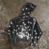 Y2k Long Sleeved Pullover Hoodie With Gothic Print Punk Style Hoodie Oversized Streetwear Winter Outfit School Ootd Clothes News
