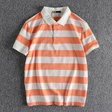 Trapwear Graphic tee – Summer Striped Polo T Shirt Mens New Retro Trend Washed Elas