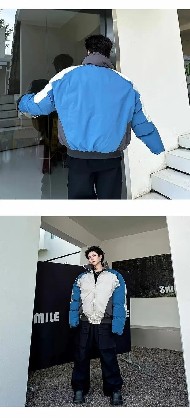 Retro Stand Collar Winter Jacket Men Zip Up Patchwork Cotton-padded Lightweight Parkas Spring Unisex Loose Autumn Short Outwear