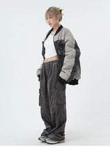 women high street corduroy pants casual elastic waist side pocket loose straight pant unisex hip hop y2k loose streetwear jogger unique joggers style 2360
