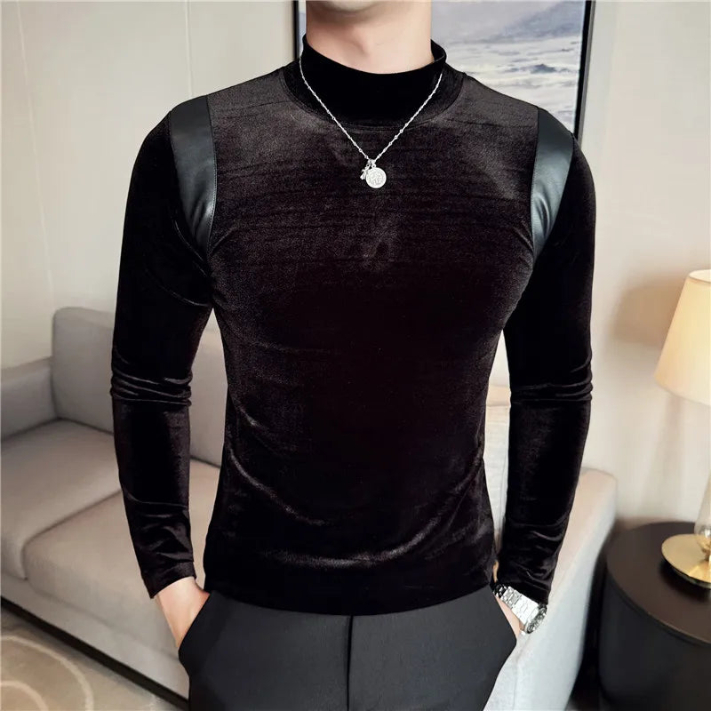 Trapwear Graphic tee – Turtleneck Stretch Slim Fit T Shirt Men Long Sleeve Thicken