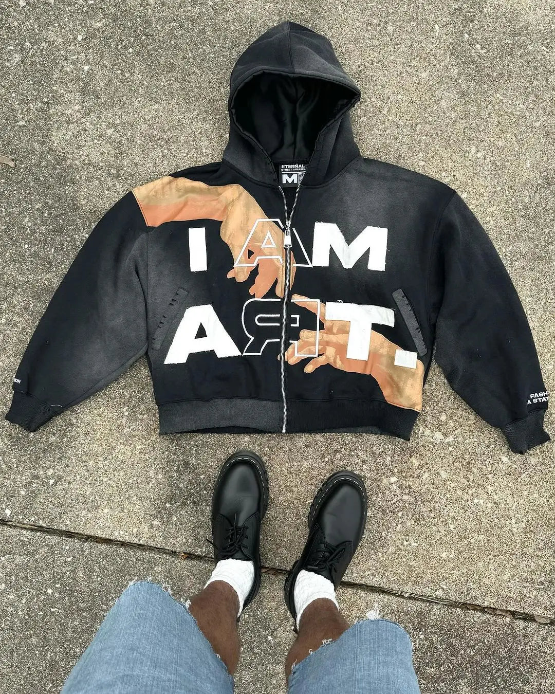 Hip Hop Trendy Streetwear Y2K Harajuku American Retro Letter Print Zip