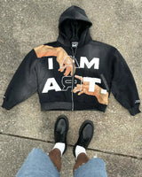 Hip Hop Trendy Streetwear Y2K Harajuku American Retro Letter Print Zip