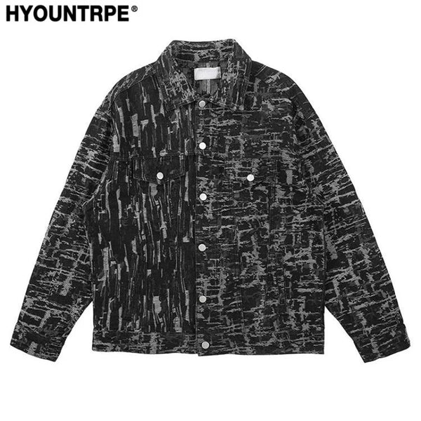 Irregular Scratched Ripped Holes Denim Jackets 2023 Fashion Turn Down Collar Mens Jean Outerwear Casual Streetwear Jeans blac - variant style 8bef38 for streetwear fashion