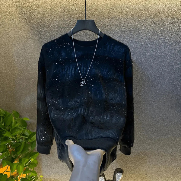 Mens Tshirt Starry Sky Hole Shiny Casual Tshirt Autumn Fashion Streetwear Campus Performance Long Sleeve Top Men'S Clothing 2024