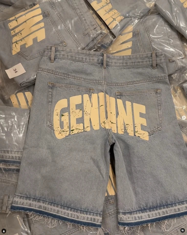 Rhinestones Baggy Jeans Hip Hop Retro Blue Streetwear Y2K Gothic Shorts Denim Gym Shorts Men Women High Waist Basketball Shorts