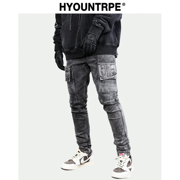 side pocket denim retro jeans mens biker zipper jean trousers hip hop fashion high street slim fit pants joggers y2k men s jeans streetwear sweatpants