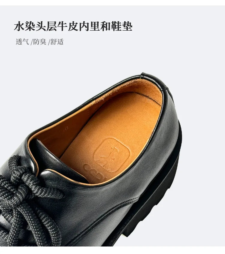 Men High Quality Genuine Leather Streetwear Fashion Casual Hip Hop Derby Shoes Cow Leather Rubber Foam Sole High Heels Shoes