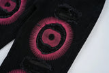 y2k streetwear embroidered ripped wide jeans for men washed destroyed torn flared jean male tassels hip hop jeans pants baggy unique jeans style 698
